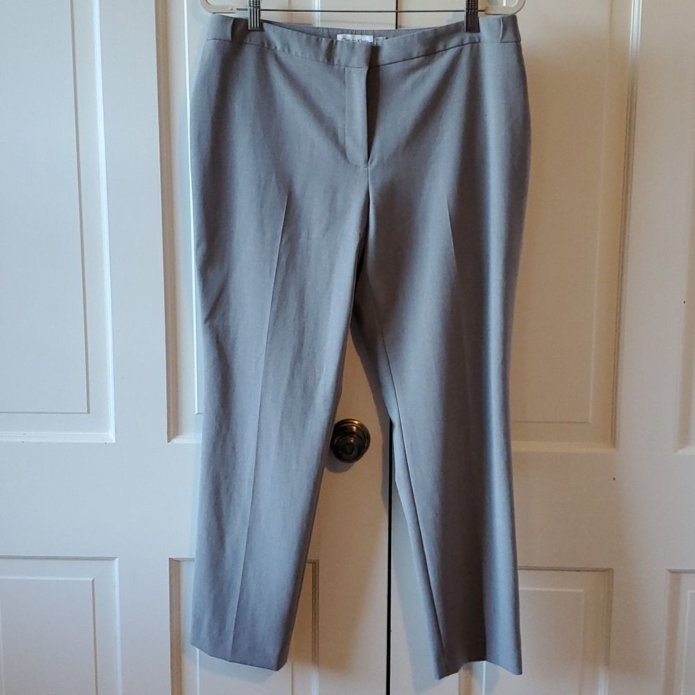 CALVIN KLEIN HEATHERED GRAY CAREER PANTS STRETCH SIZE 14P ANKLE OFFICE HIGH RISE
